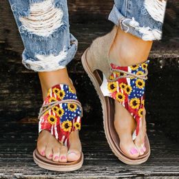 Sandals TELOTUNY Women Summer Independence Day Printed Zipper Shoes Outdoor Beach Open Toe Breathable Zapatos De Mujer