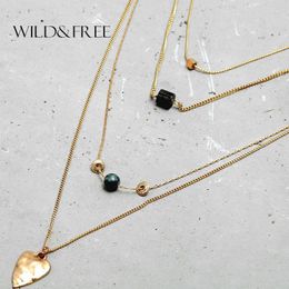Chains Arrival Women Trendy 4 Layer Gold Charm Necklace Heart Natural Bead Pendant Collar Designs JewelryChains Godl22