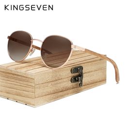 KINGSEVEN Fashion Polarised Sunglasses For Men Women Handmade Natural Wooden Eyewear Round Frame UV400 Protection Sun Glasses 220531