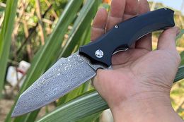 Fwolf Fat Damascus Pocket Folding Knife Black G10 Handle Tactical Rescue Hunting Fishing EDC Survival Tool Knives Xmas Gift 06629