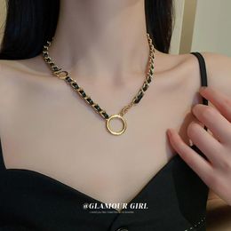 Pendant Necklaces Number 5 Circle Leather Winding Chain Necklace For Women Korea Clavicle Design Versatile Girls Jewelry