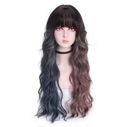 Deep Wave Long Hair Omber Blue Red Black Wigs for Women Coloured Heat Cosplay Wig