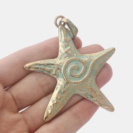 gold spiral UK - Pendant Necklaces Verdigris Patina&Gold Large Starfish Spiral Vortex Charms Pendants For Necklace Making Jewelry Findings 70x67mmPendant