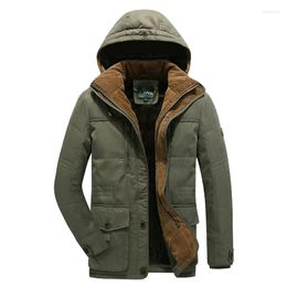 Men's Down & Parkas Men Winter Hooded Thick Fleece Jacket Coat Outdoor Military Pockets Loose Parka MenMen's