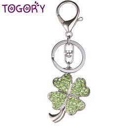 TOGORY Lucky Four Leaves Clover Crystal Key Ring Chains Holder Bag Buckle Pendant For Car Keyrings KeyChains AA220318