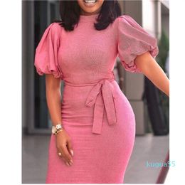 Sexy Bodycon Dresses Lantern Short Sleeves Women Modest Ladies Package Hip Officewear Elegant Classy Midi African Fashion Dress