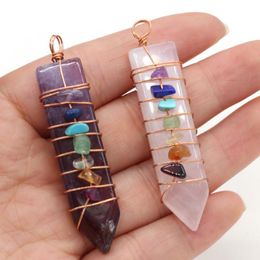 Pendant Necklaces Handmade Wrap Pendulum 7 Chakra Healing Balance Reiki Natural Gem Stone Crystal Charms For Jewellery Making DIY Necklace