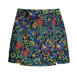 Retro Embroidered High Waist Split Short Streetwear Women Aline saia womens Mini Skirt 210311