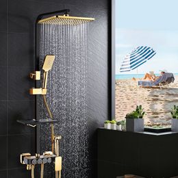 Golden Black Rainfall Shower Faucet Bathroom Shower set system With Bidet Sprayer Tap Wall Mount Hot & Cold Water Mixer
