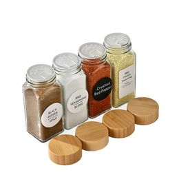 Empty Square Kitchen 4oz 120ml Seasoning Bottles Pepper Glass Spice Jar with Shaker Bamboo Lids