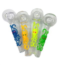 Mini 4 Inch Pyrex Glass Oil Burner Pipes Glow In The Dark Smoking Accessories Colorful Octopus Style Small Spoon Dab Tools DHL Free
