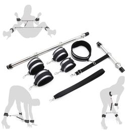 Adult Game Restraint Shackles Metal Spreader Bar Bondage Set With Handcuff Ankle Cuffs Collar Fetish Slave Bdsm Roleplay sexy Toy