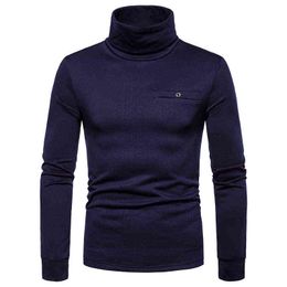 Autumn Winter Turtleneck T Shirt Men 2022 Fashion Navy Long Sleeve Casual T-shirt Men Slim Fit Velvet Tshirt Men Camiseta Hombre L220704