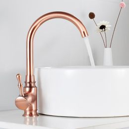 Kitchen Faucets All Copper Sink Mixed Faucet Bathroom Wash Basin Luxury Rose Gold Cold Water FaucetKitchen
