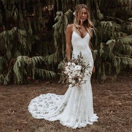 Plus Size Lace Mermaid Wedding Dresses 2023 With Detachable Train Sheer Long straps Beaded Lace Appliqued Bridal Gown Custom Made