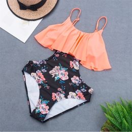 2021 Women's One--Piece Swimsuit Sexy Backless Sleeveless One-Shoulder Strap flower Print Bikini Skinny Quick-Drying Swimsuit 210305