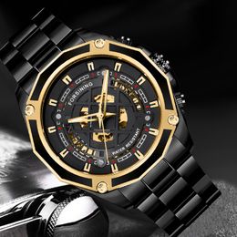 Wristwatches Forsining Men Watch Black Stainless Steel Military Sport Wristwatch Skeleton Automatic Mechanical Male Clock RelogioWristwatche