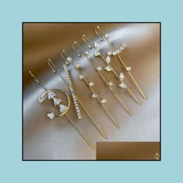 Other Earrings Jewellery Gold Ear Cuff Rhinestone Cler Hook Earring For Women Girls Valentine Day Wedding Accessories C523Fz Dh6N3