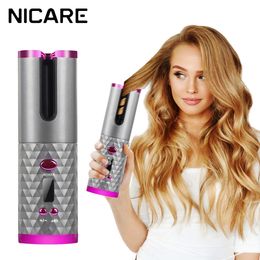 NICARE Cordless Automatic Rotating Hair Curler Ceramic Curling Iron LED Display 6 Temperature Adjustable Portable Hair Styler