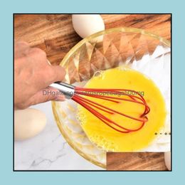 Egg Tools Kitchen Kitchen Dining Bar Home Garden Beater Solid Color 10Inch Stainless Steel Mini Sile Whisk For Nonstick Cookware Cooking