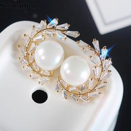 Stud Seemulem Luxury Zircon Pearl Earrings For Women Fine Jewellery Brief S925 Silver EarringsStud