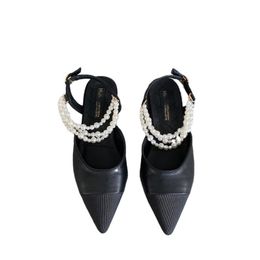 Sandals Mary Jane Spring Summer Pointed Toe Fashion Pearl Women's Shoes Hollow T-buckle Flat Heel Ladies SandalsSandals