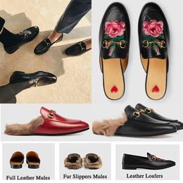 2023 mode Casual Mules Wohnungen DesignerMetall Kette Princetown Männer Frauen Hausschuhe Mules Wohnungen Echtes Leder Mode Echtes Leder Casual schuhe NO14