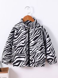 Toddler Boys Zebra Striped Contrast Piping Flap Pocket Zipper Jacket SHE
