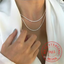 sterling wholesale UK - Chains Italian 925 Sterling Silver Sparkling Clavicle Chain Shiny Choker Exquisite Necklace For Women Girls Fine Jewelry Wedding Gift