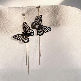 Dangle & Chandelier Vintage Black Butterfly Long Tassel Drop Earrings For Women Lace Made Fashion Party Jewelry GiftsDangle