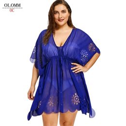 OLOMM New 6 summer Plus size women s clothing Sun protection clothing Beach swimsuit cover up Sexy V neck perspective 210319