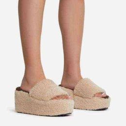 2022 autumn/winter women new wedge heel in-line warm plus fluff slippers women's plus size cotton drag all-matc G220730