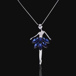 Pendant Necklaces Fashion Blue Ballet Dance Girl Necklace Ballerina Silver Color Link Chain JewelryPendant