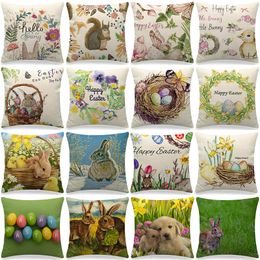 Pillow Case Bunny Easter Eggs Pattern Cushion Cover 45X45cm Home Decor Holiday Linen Throw Pillowcase Living Room Decorative Pillow Covers 220714