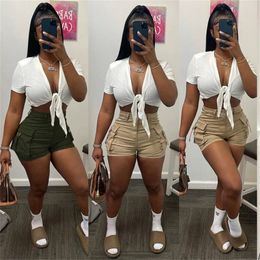 Echoine Summer Hight Waist Pockets Shorts Women Casual Sexy Cargo Short Pants Street Trousers 220630