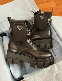 Elegant Winter Brands Monolith Brushed Leather & Nylon Combat Boots Chunky Lug Sole Footwear Motorcycle Booties Comfort Walking EU35-40