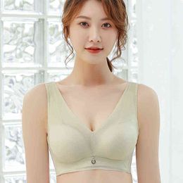2022 Spring Summer New Ladies Bra Without Steel Ring Vest Sexy Deep V Medium Thin Cup Underwear Collected Comfortable Tube top L220726