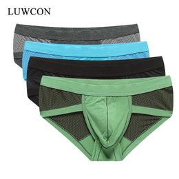 LUWCON 4PcsLot Modal Men Briefs Mesh Men's Underwear Briefs Comfortable Breathable Mens Underpants Panties DK03 T200511