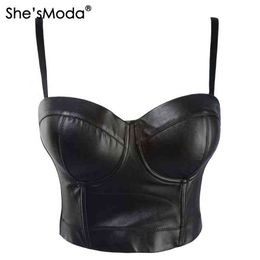 She'sModa PU leather Bralet Women's Bustier Bra Night Club Party Cropped Top Vest Plus Size G220414