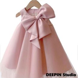 Girl's Dresses Baby Girls Lace Bow Baptism Dress 2022 Princess Birthday Custume Sleeveless Tutu Toddler Christening Kids For GirlsGirl's