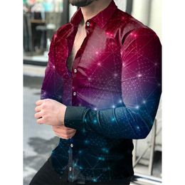 Men's Casual Shirts Autumn Luxury For Men Oversized Shirt Night Sky Print Long Sleeve Tops Men's Clothes Club Prom Cardigan BlousesMen's