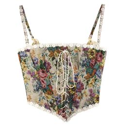 Belts Women Vintage Flower Print Bustier Tank Tops Sexy Elegant Slim Corset Crop Top With Straps For Party Club Ordinary 066FBelts