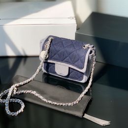 France Womens Classic Mini Denim Quilted Bags Silver Metal Hardware Chain Cross Body Lovely Girls Street Fashion Trends Sacoche Luxury Designer Handbags Purse 18CM
