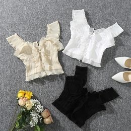 Shintimes Summer Autumn Bustier White Black Tank Top Female Sexy Bandage Sleeveless Crop Zipper Woman Clothes 220318