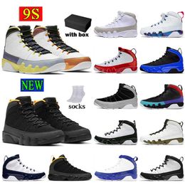 Com Box Jumpman9S Sapatos de basquete masculino Big Size Us 13 Top Quallity Jumpman 9 9S Esportes atléticos internos Novo partícula cinza UNC