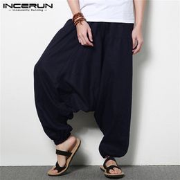 INCERUN Men Harem Pants Cotton Streetwear Joggers Solid Color Pants Nepal Dropcrotch Trousers Men Loose Long Pants Plus Size 220817