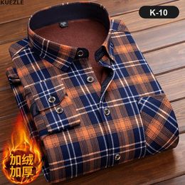 Men's Dress Shirts Flannel Winter Men Long Sleeve Plaid Fur Lined Thick Work Fleece Warm Shirt For Man ShirtsMen's