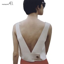 AEL Fashion White V-neck Short Vest Tops Sexy Backless Lady Clothse Summer High Quality Women Casual Boutique Clothing 220325