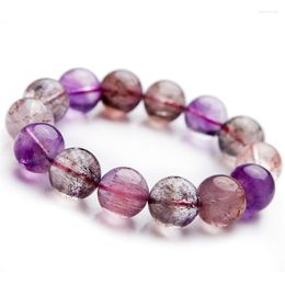 Beaded Strands 15mm Genuine Natural Purple Rutilated Quartz Crystal Bracelets For Women Big Super 7 Melody Stone Round Bead Bracelet Trum22