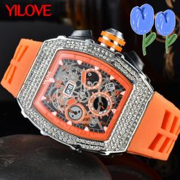 Trendy Fashion Game Machine Design Men's Watch Rubber Durable Dirty Wristband Multi-Function Chronograph Clock 43mm Barrel Diamond Luxury Sports Wristwatch